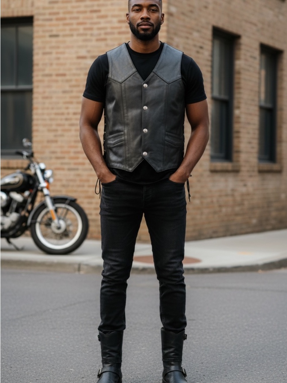 Leather Gallery Black Men's Leather Vest - Classic Motorcycle Style